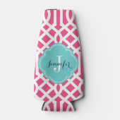 Hot roze en turquoise Trellis Monogram Flesjeskoeler (Voorkant)