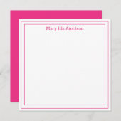 Hot-Roze en White Double Border Square Flat Note Bedankkaart (Voorkant / Achterkant)
