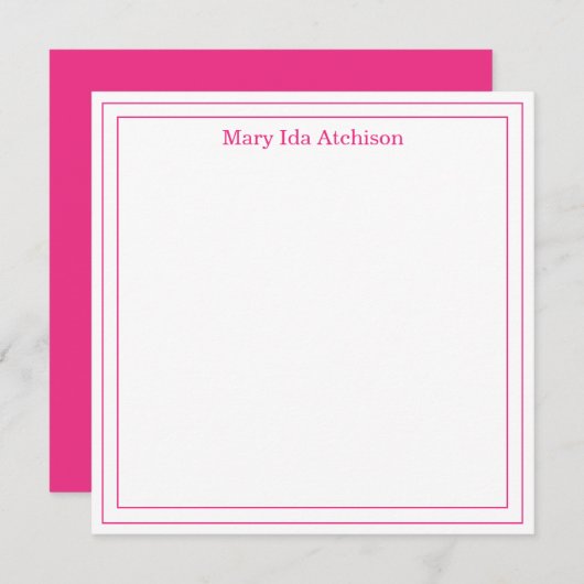 Hot-Roze en White Double Border Square Flat Note Bedankkaart (Voorkant / Achterkant)