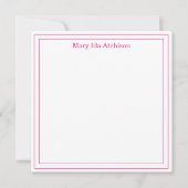 Hot-Roze en White Double Border Square Flat Note Bedankkaart (Voorkant)