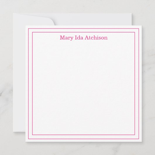 Hot-Roze en White Double Border Square Flat Note Bedankkaart (Voorkant)