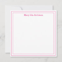 Hot-Roze en White Double Border Square Flat Note