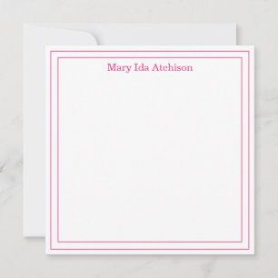 Hot-Roze en White Double Border Square Flat Note Bedankkaart