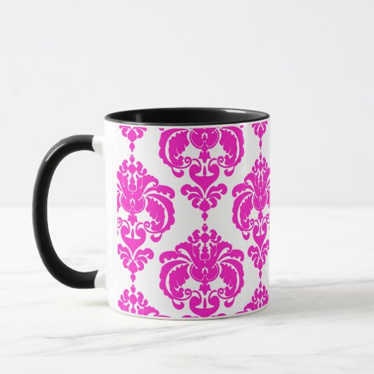 Hot-roze en White Elegant Chic Damask Patroon Mok (Links)
