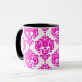 Hot-roze en White Elegant Chic Damask Patroon Mok (Voorkant links)