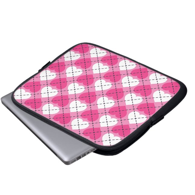 Hot-roze en White Hearts Argyle Laptop Sleeve (Voorkant onderkant)