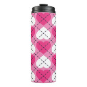 Hot-roze en White Hearts Argyle Thermosbeker (Voorkant)