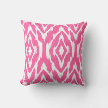 Hot-roze en White Ikat Pattern Pillow