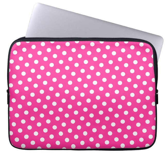 Hot-roze en White Polka Dot-laptophoes Laptop Sleeve (Voorkant)
