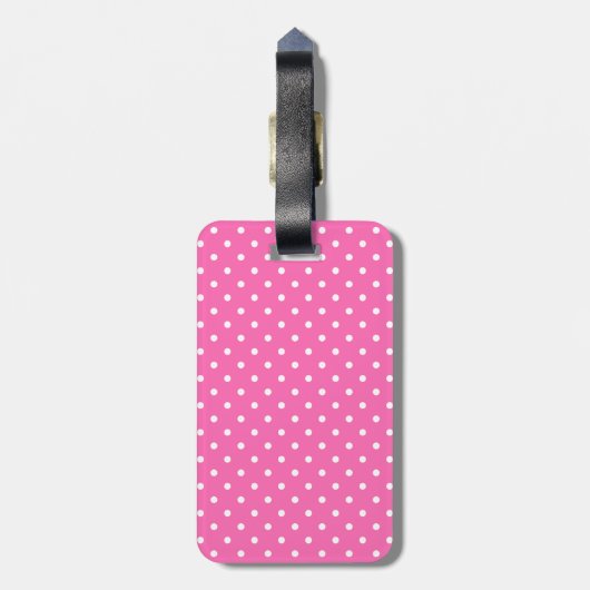 Hot-roze en White Polka Dot Pattern Bagagelabel (Achterkant verticaal)