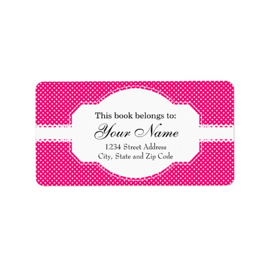 Hot-roze en White Polka Dot Pattern Etiket (Voorkant)