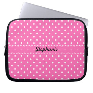 Hot-roze en White Polka Dot Pattern Laptop Sleeve