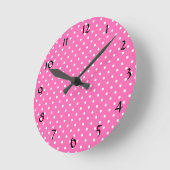 Hot-roze en White Polka Dot Pattern Ronde Klok (Hoek)