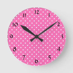 Hot-roze en White Polka Dot Pattern Ronde Klok