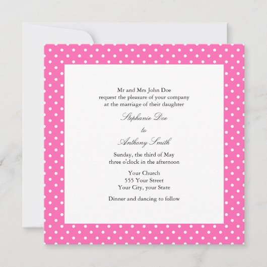Hot-roze en White Polka Dot Wedding Kaart (Voorkant)