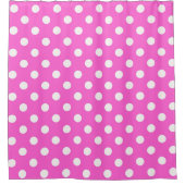Hot-roze en White Polka Dots Dot Douchegordijn (Voorkant)