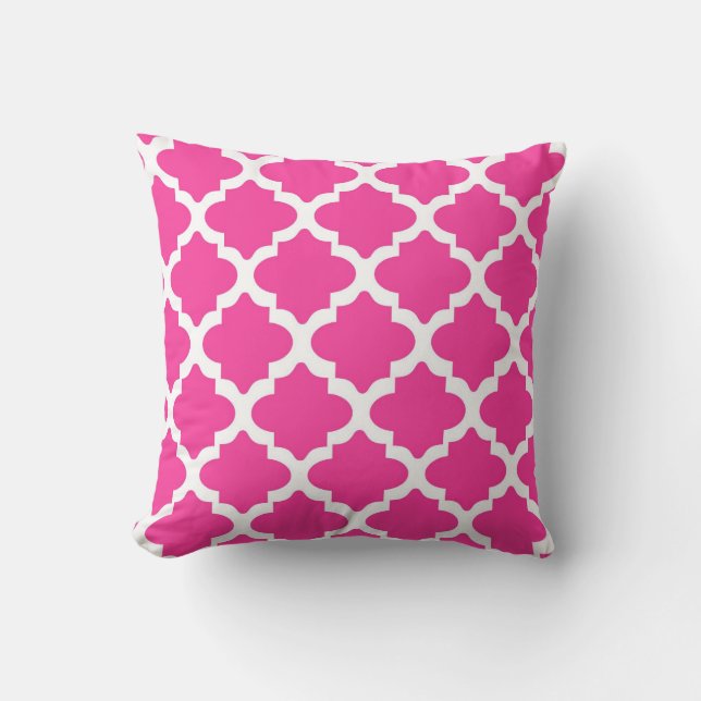 Hot-Roze en White Quatrefoil Sierkussen (Voorkant)