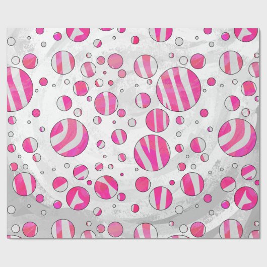 Hot-Roze en White Zebra Polka Dots Cadeaupapier (Vlak)