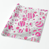 Hot-Roze en White Zebra Polka Dots Cadeaupapier (Uitgerold)