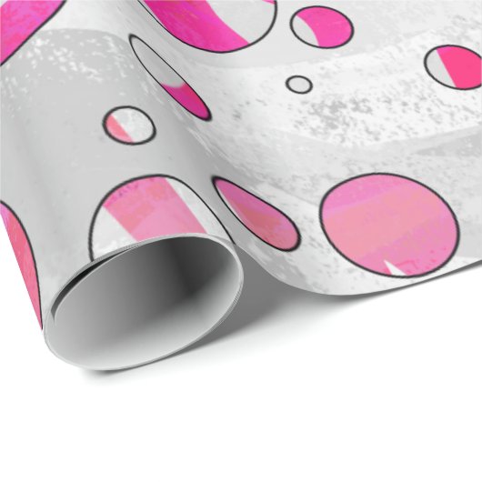 Hot-Roze en White Zebra Polka Dots Cadeaupapier (Rol Hoek)