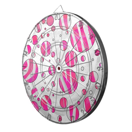 Hot-Roze en White Zebra Polka Dots Dartbord (Voorkant Rechts)