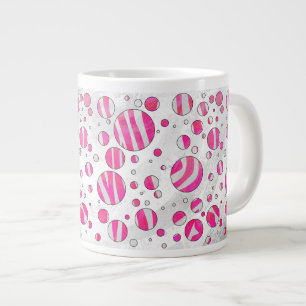 Hot-Roze en White Zebra Polka Dots Grote Koffiekop