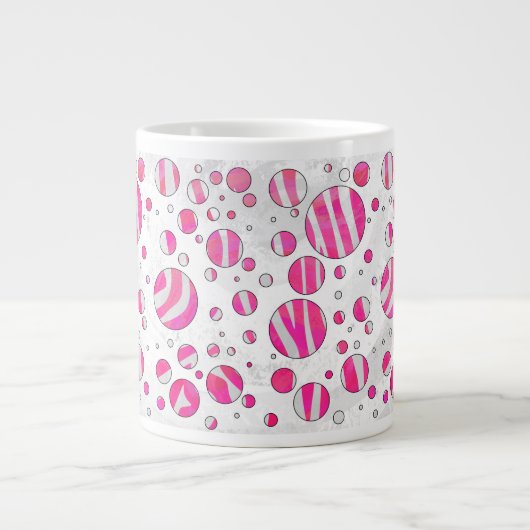 Hot-Roze en White Zebra Polka Dots Grote Koffiekop (Voorkant)
