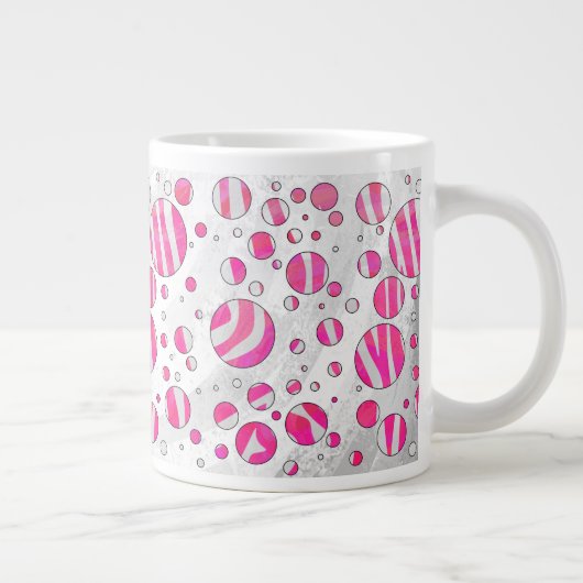 Hot-Roze en White Zebra Polka Dots Grote Koffiekop (Rechts)