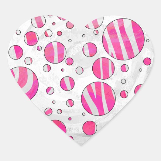 Hot-Roze en White Zebra Polka Dots Hart Sticker (Voorkant)