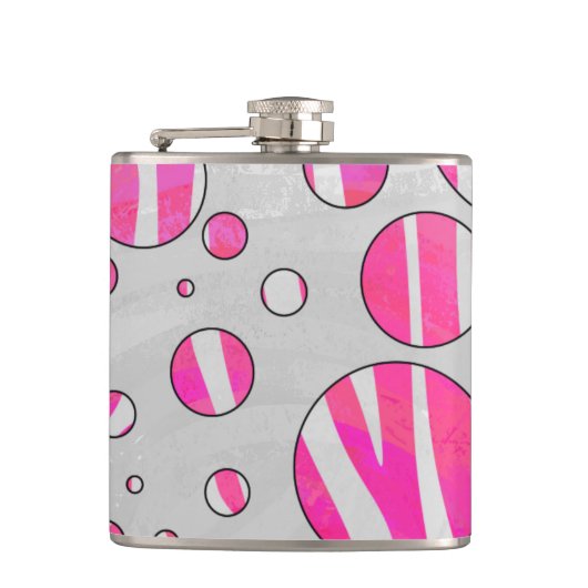 Hot-Roze en White Zebra Polka Dots Heupfles (Voorkant)