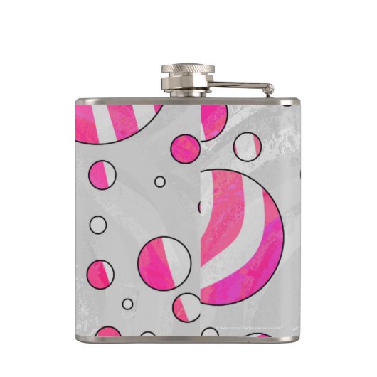 Hot-Roze en White Zebra Polka Dots Heupfles (Achterkant)