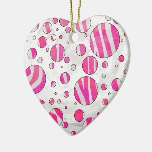 Hot-Roze en White Zebra Polka Dots Keramisch Ornament (Links)