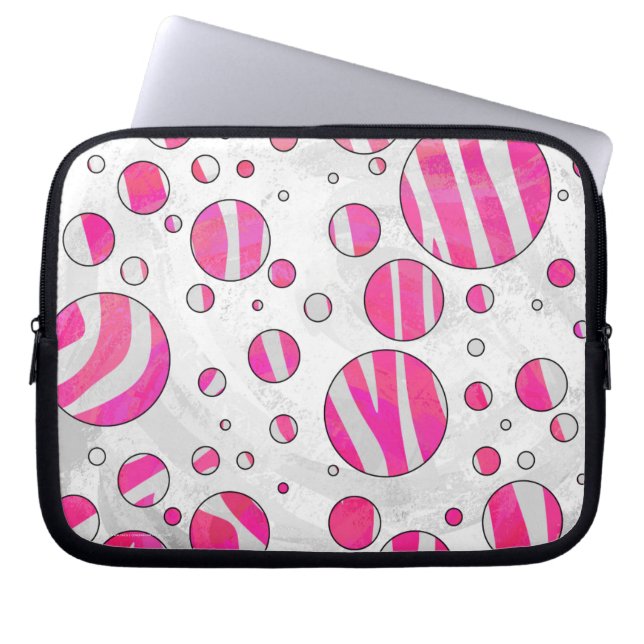 Hot-Roze en White Zebra Polka Dots Laptop Sleeve (Voorkant)