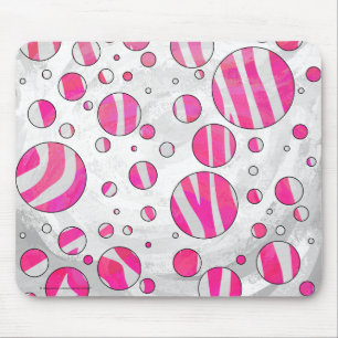 Hot-Roze en White Zebra Polka Dots Muismat
