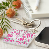 Hot-Roze en White Zebra Polka Dots Sleutelhanger (Voorkant Rechts)