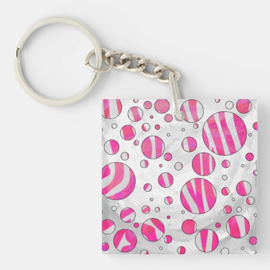 Hot-Roze en White Zebra Polka Dots Sleutelhanger (Voorkant)