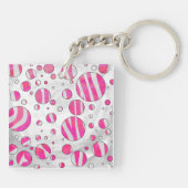 Hot-Roze en White Zebra Polka Dots Sleutelhanger (Achterkant)