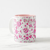 Hot-Roze en White Zebra Polka Dots Tweekleurige Koffiemok (Voorkant links)