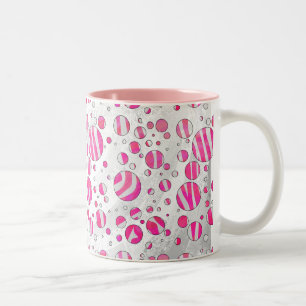 Hot-Roze en White Zebra Polka Dots Tweekleurige Koffiemok