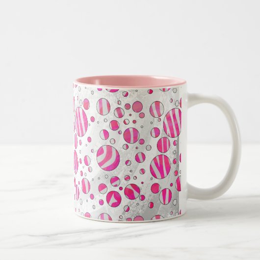 Hot-Roze en White Zebra Polka Dots Tweekleurige Koffiemok (Rechts)
