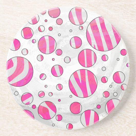 Hot-Roze en White Zebra Polka Dots Zandsteen Onderzetter (Voorkant)