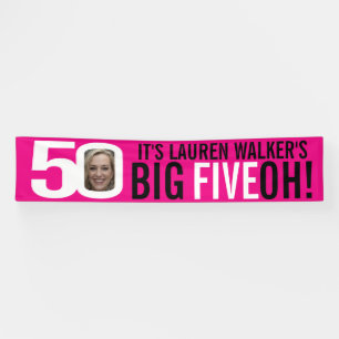 Hot roze en wit 50ste verjaardag Banner