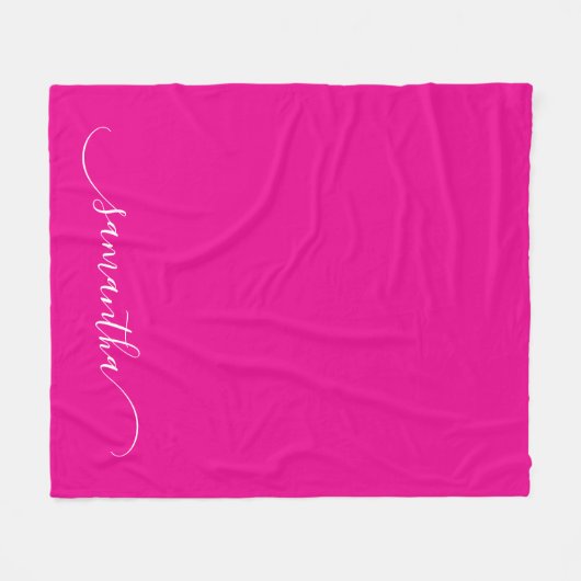 Hot Roze en Wit Classy Curved Swash Handtekening Fleece Deken (Voorkant (Horizontaal))