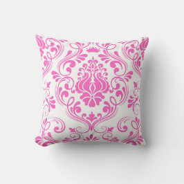 Hot Roze en Wit Damask Bloempatroon Elegant Kussen