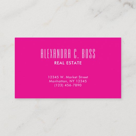 Hot Roze en Wit Eenvoudige Drie Letter Monogram Visitekaartje (Achterkant)