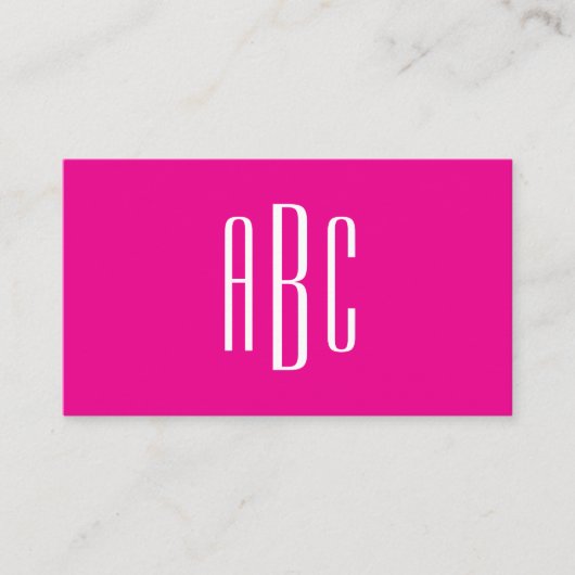 Hot Roze en Wit Eenvoudige Drie Letter Monogram Visitekaartje (Voorkant)