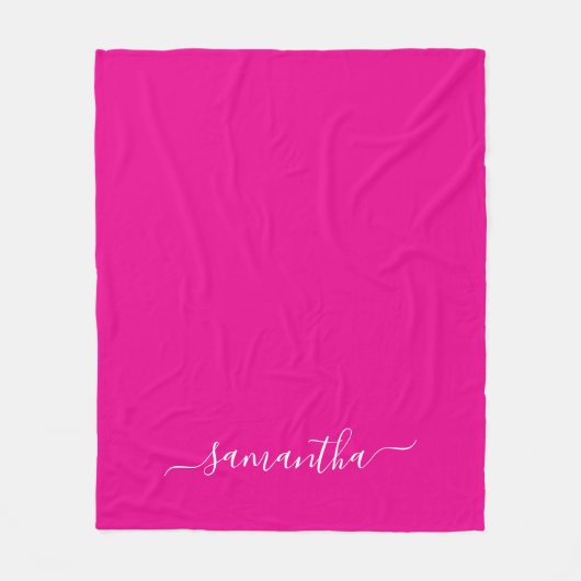 Hot Roze en Wit Elegant Script Handtekening Naam Fleece Deken (Voorkant)
