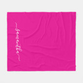 Hot Roze en Wit Elegant Script Handtekening Naam Fleece Deken (Voorkant (Horizontaal))