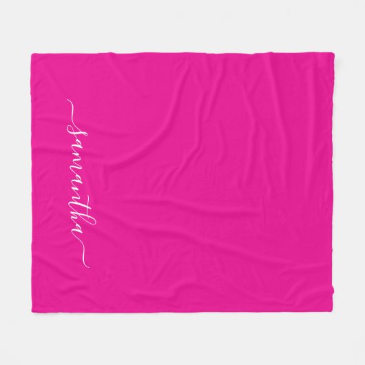 Hot Roze en Wit Elegant Script Handtekening Naam Fleece Deken (Voorkant (Horizontaal))