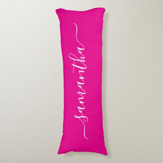 Hot Roze en Wit Elegant Script Handtekening Naam Lichaamskussen (Voorkant Verticaal)